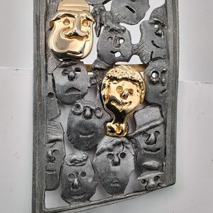 Vintage Gold and Silver Tone Artistic Face Brooch